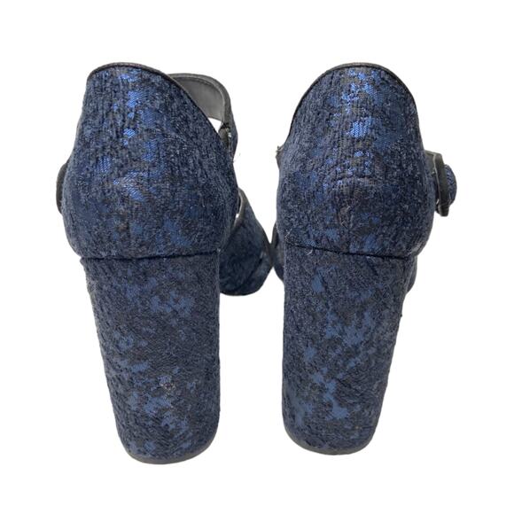 Zara Blue Open Toe Jacquard Heels Size 39 - Picture 4 of 6